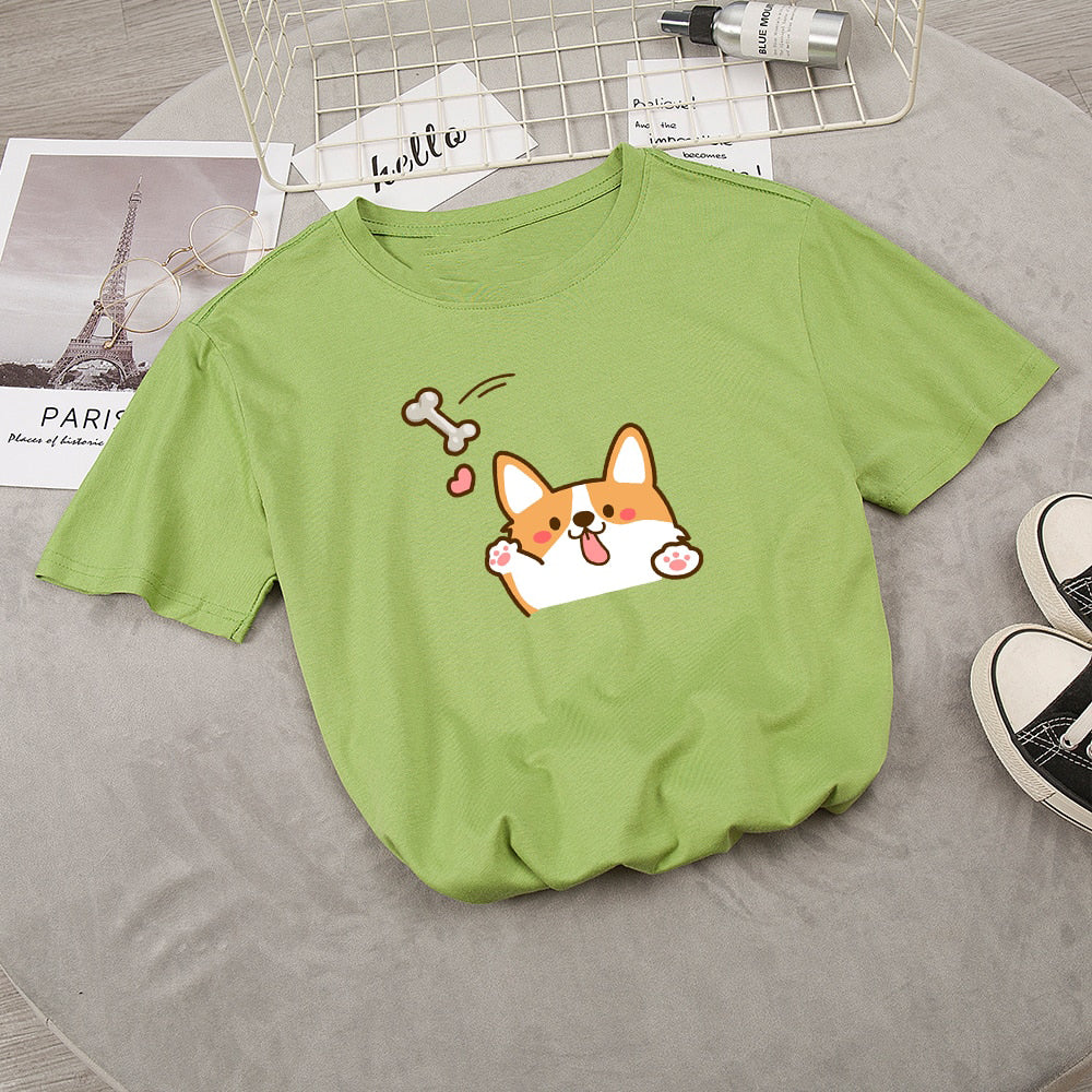 Kawaii Corgi Dog Bone Print Women's Tee - Kawaiies - Adorable - Cute - Plushies - Plush - Kawaii