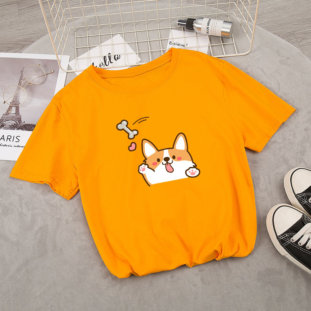 Kawaii Corgi Dog Bone Print Women's Tee - Kawaiies - Adorable - Cute - Plushies - Plush - Kawaii