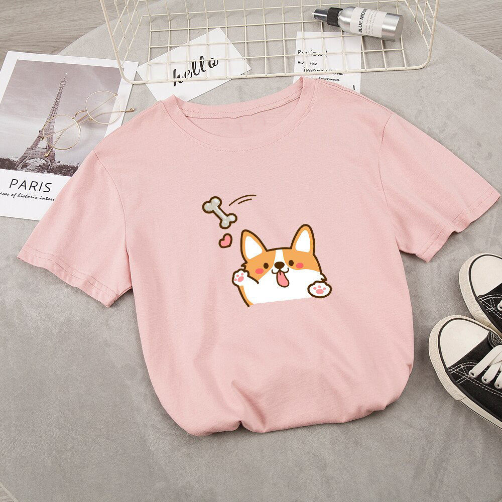 Kawaii Corgi Dog Bone Print Women's Tee - Kawaiies - Adorable - Cute - Plushies - Plush - Kawaii