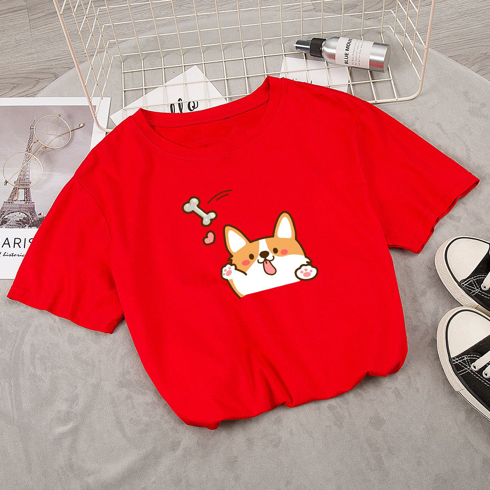 Kawaii Corgi Dog Bone Print Women's Tee - Kawaiies - Adorable - Cute - Plushies - Plush - Kawaii