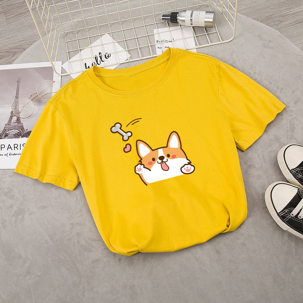 Kawaii Corgi Dog Bone Print Women's Tee - Kawaiies - Adorable - Cute - Plushies - Plush - Kawaii