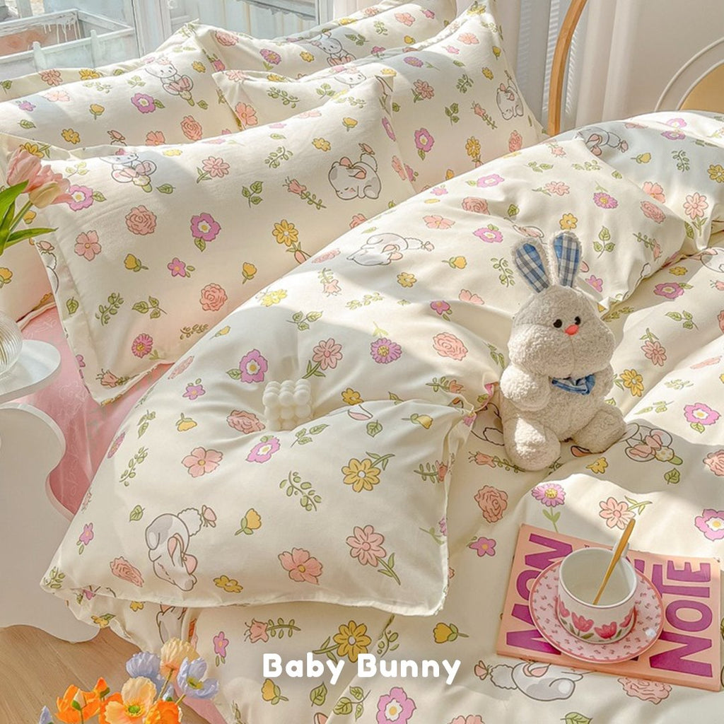 kawaiies-softtoys-plushies-kawaii-plush-Kawaii Dreamy Floral Bunny 120gsm Polyester Bedding Set Collection Bedding Sets Single Baby Bunny 