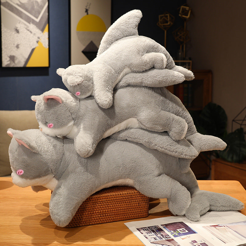 Kawaii Grey Half Cat Half Shark Combo Plushie - Kawaiies - Adorable - Cute - Plushies - Plush - Kawaii