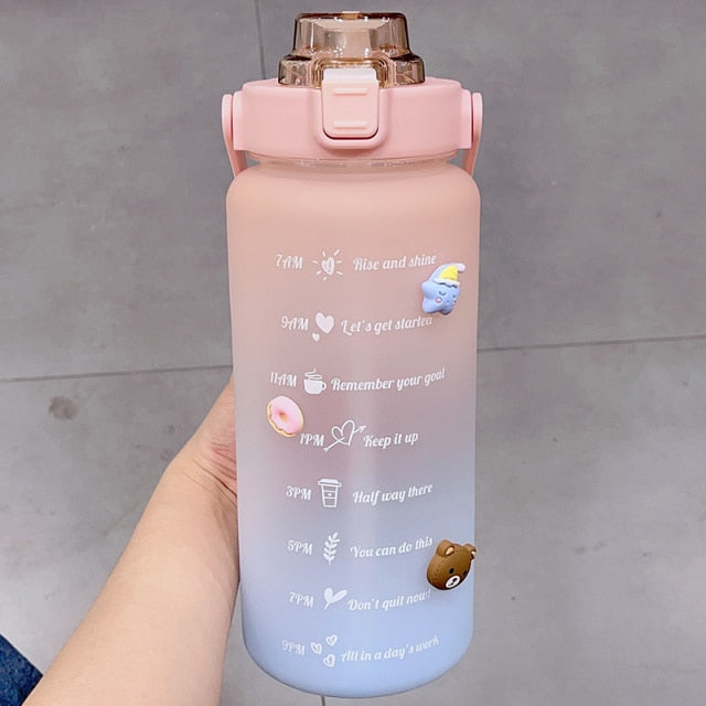 Kawaii Jumbo Plastic 2000ml Water Bottle With Time Marker & Straw - Kawaiies - Adorable - Cute - Plushies - Plush - Kawaii