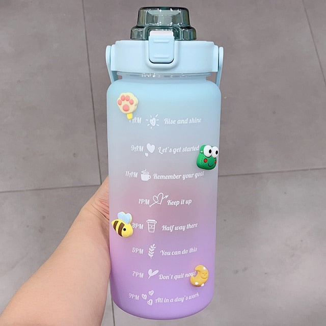 Kawaii Jumbo Plastic 2000ml Water Bottle With Time Marker & Straw - Kawaiies - Adorable - Cute - Plushies - Plush - Kawaii