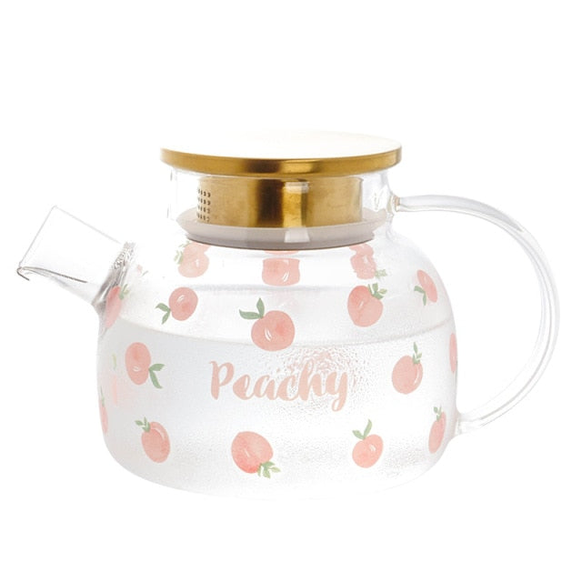 Kawaii Peach Glass Kettle and Cups Set - Kawaiies - Adorable - Cute - Plushies - Plush - Kawaii