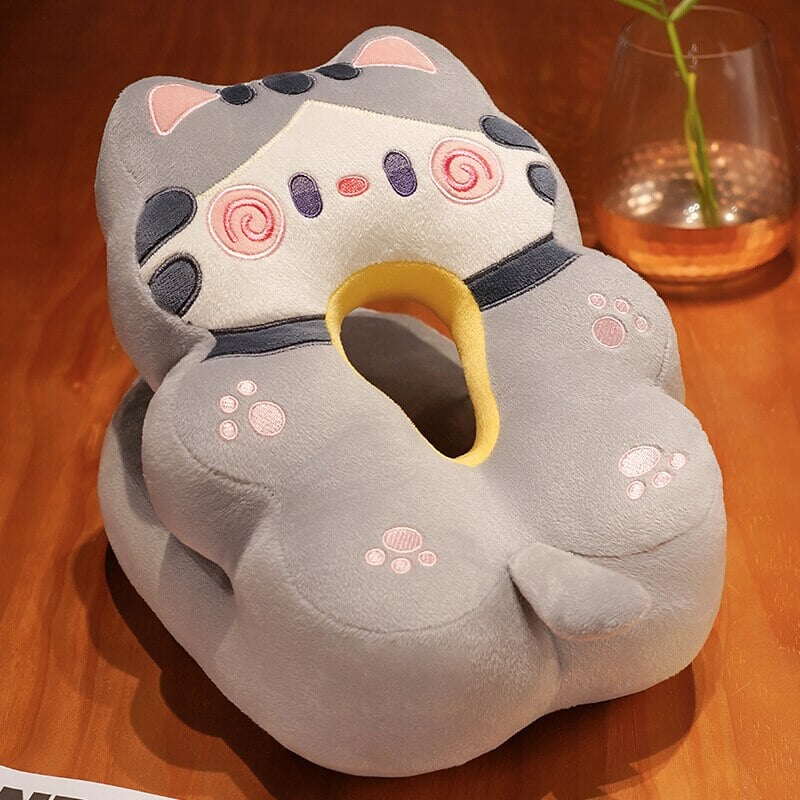 kawaiies-softtoys-plushies-kawaii-plush-Kawaii Power Nap Head Rest Cushion | NEW Pillows Grey Cat 