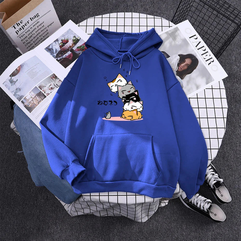 kawaiies-softtoys-plushies-kawaii-plush-Kawaii Stacked Cats Unisex Hoodie Hoodies Blue S 