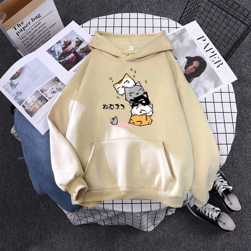 kawaiies-softtoys-plushies-kawaii-plush-Kawaii Stacked Cats Unisex Hoodie Hoodies Cream S 