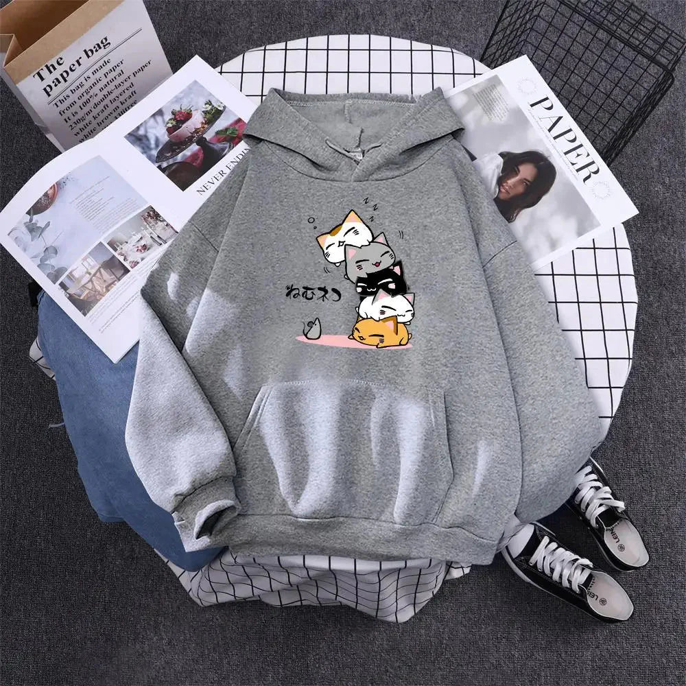 kawaiies-softtoys-plushies-kawaii-plush-Kawaii Stacked Cats Unisex Hoodie Hoodies Gray S 