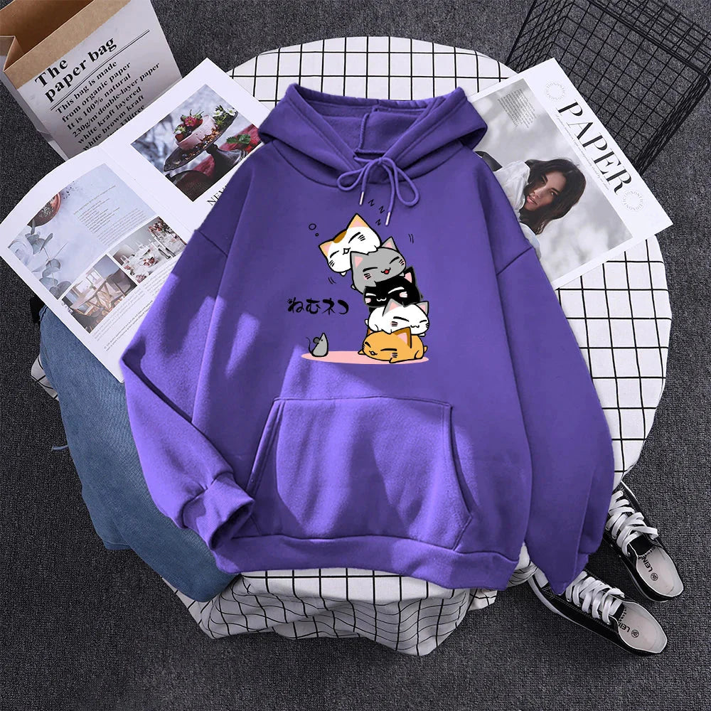 kawaiies-softtoys-plushies-kawaii-plush-Kawaii Stacked Cats Unisex Hoodie Hoodies Purple S 