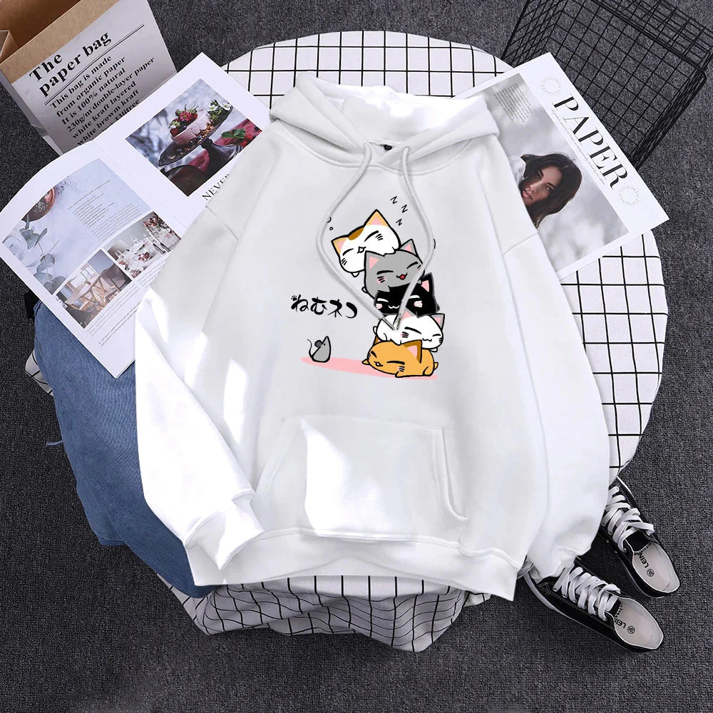 kawaiies-softtoys-plushies-kawaii-plush-Kawaii Stacked Cats Unisex Hoodie Hoodies White S 