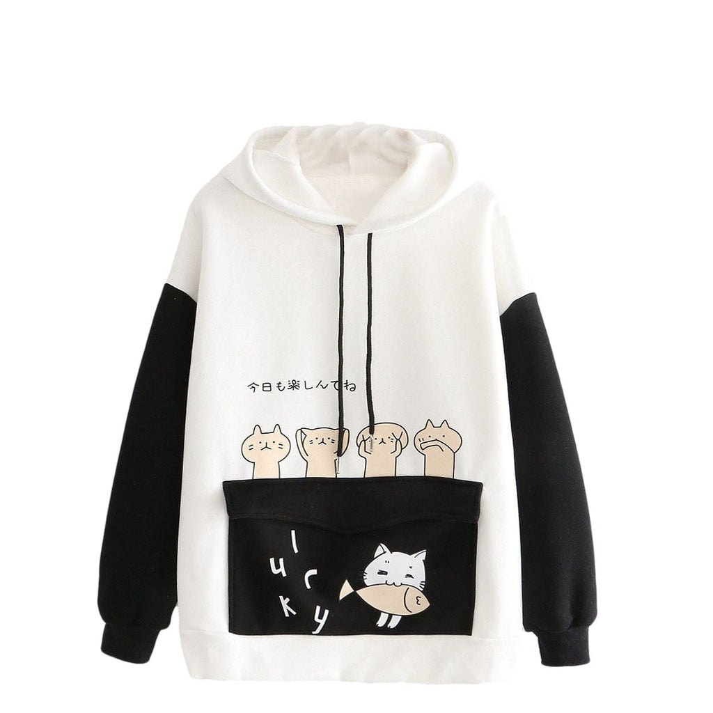 Kawaii Two-Tone Cute Cats Part-Cotton Hoodie - Kawaiies - Adorable - Cute - Plushies - Plush - Kawaii