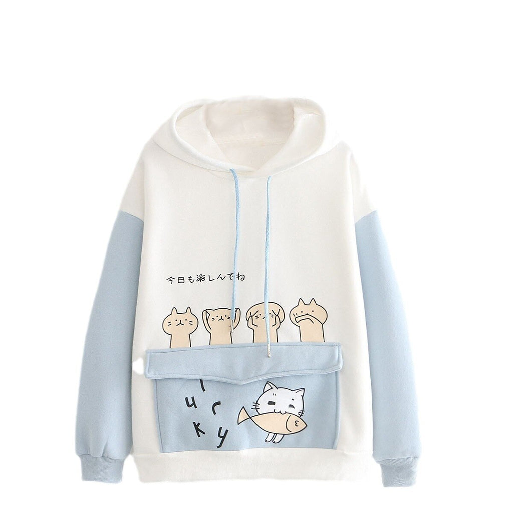 Kawaii Two-Tone Cute Cats Part-Cotton Hoodie - Kawaiies - Adorable - Cute - Plushies - Plush - Kawaii