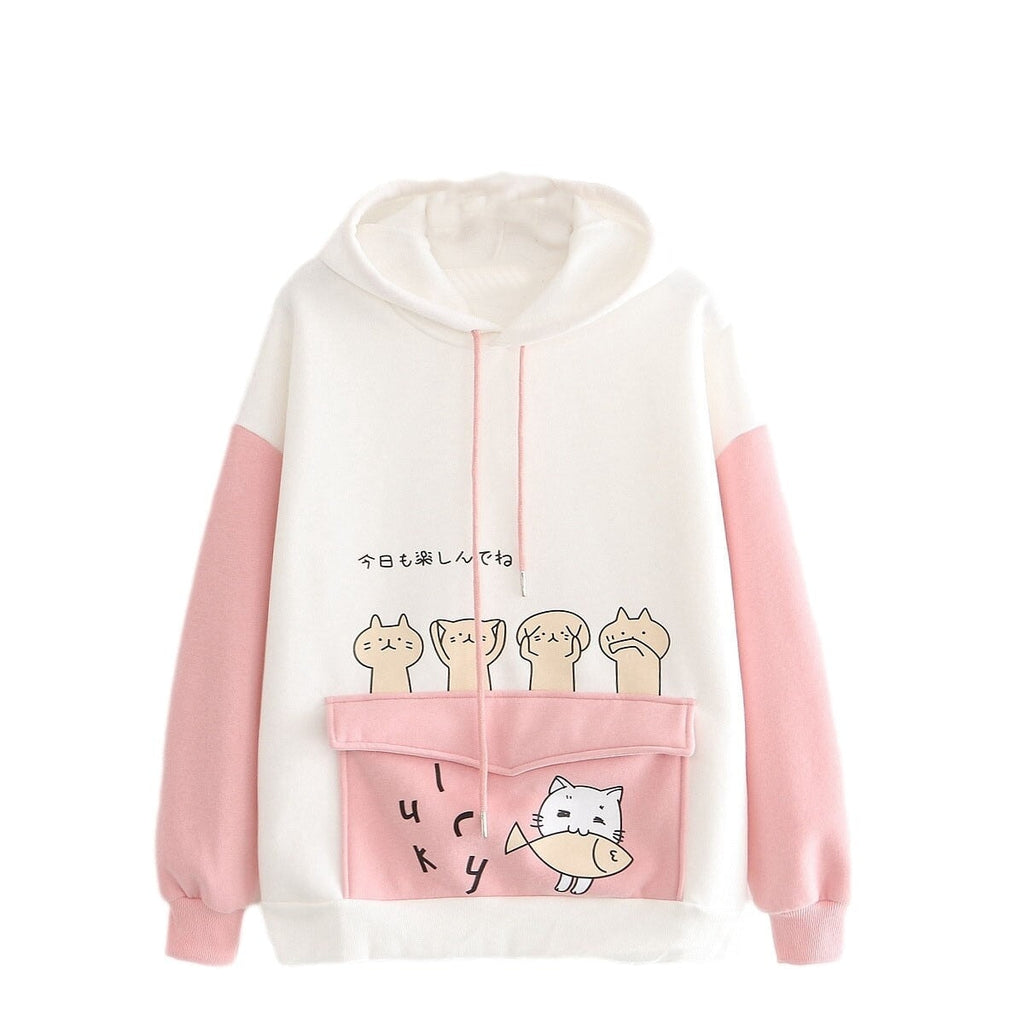 Kawaii Two-Tone Cute Cats Part-Cotton Hoodie - Kawaiies - Adorable - Cute - Plushies - Plush - Kawaii