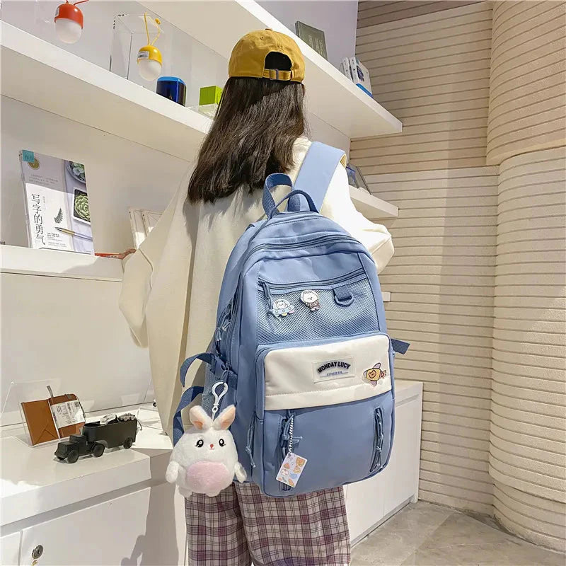 kawaiies-softtoys-plushies-kawaii-plush-Large Kawaii Two-tone Backpack Bag with rabbit pendant blue 