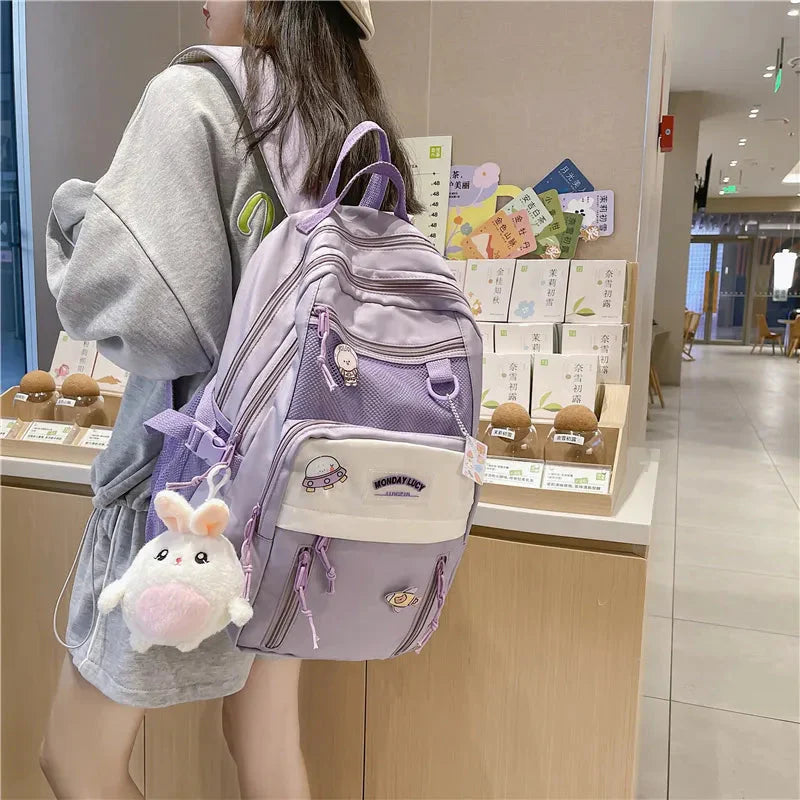 kawaiies-softtoys-plushies-kawaii-plush-Large Kawaii Two-tone Backpack Bag with rabbit pendant purple 