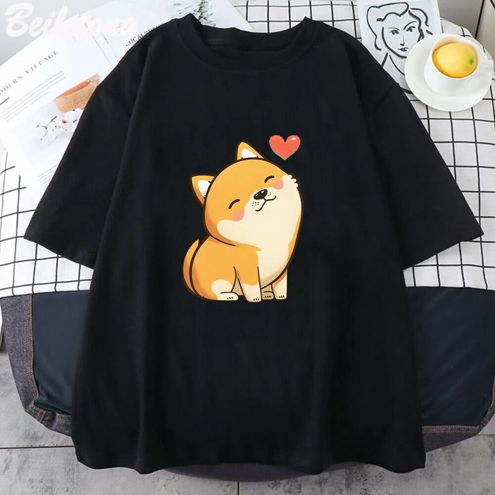 kawaiies-softtoys-plushies-kawaii-plush-Love Shiba Inu Unisex Tee Apparel Black XS 