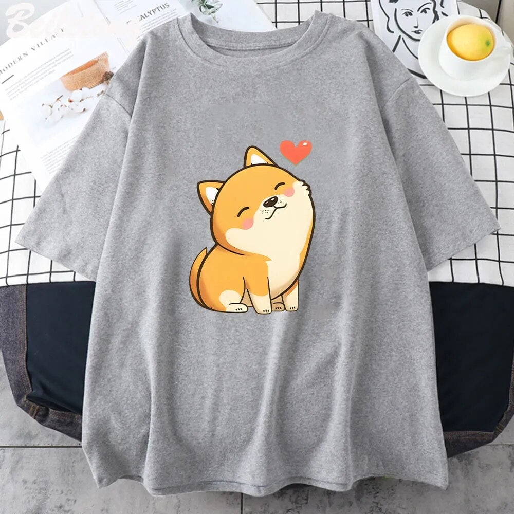 kawaiies-softtoys-plushies-kawaii-plush-Love Shiba Inu Unisex Tee Apparel Gray S 