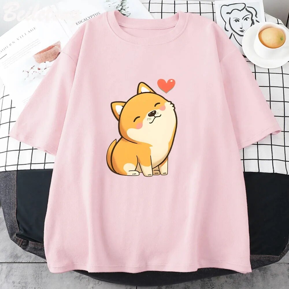 kawaiies-softtoys-plushies-kawaii-plush-Love Shiba Inu Unisex Tee Apparel Pink XS 