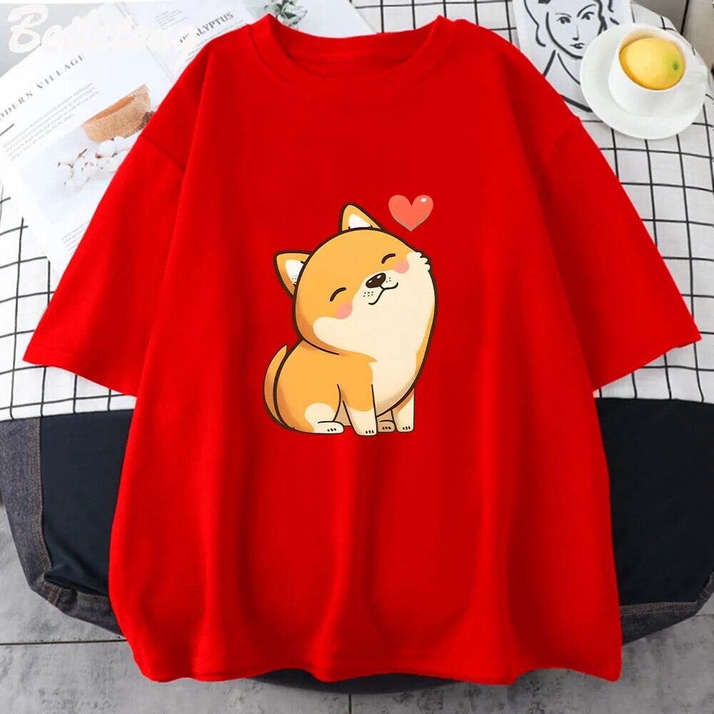 kawaiies-softtoys-plushies-kawaii-plush-Love Shiba Inu Unisex Tee Apparel Red XS 