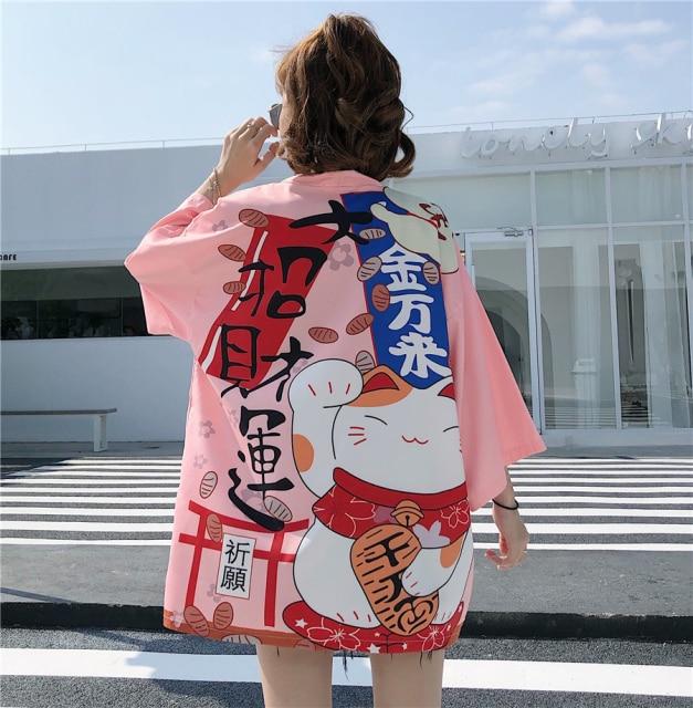 Japanese Lucky Cat Lightweight Kimono Top - Kawaiies - Adorable - Cute - Plushies - Plush - Kawaii