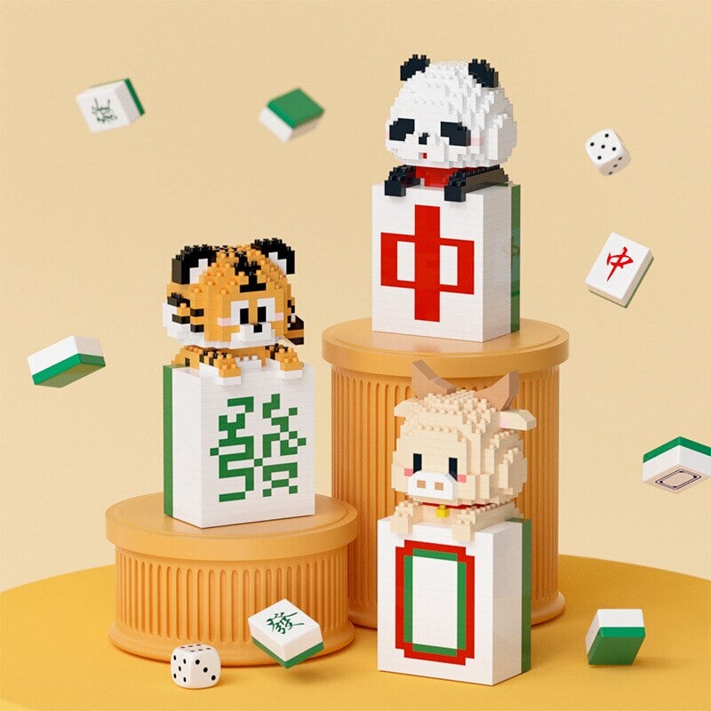 Mahjong Tiger Panda Ox Nano Building Blocks - Kawaiies - Adorable - Cute - Plushies - Plush - Kawaii