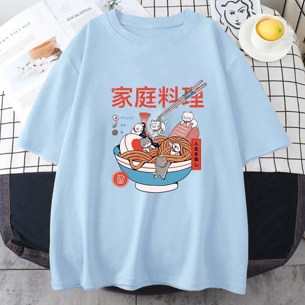 kawaiies-softtoys-plushies-kawaii-plush-Mini Cats Ramen Women's Cotton Tee Apparel Sky Blue XS 