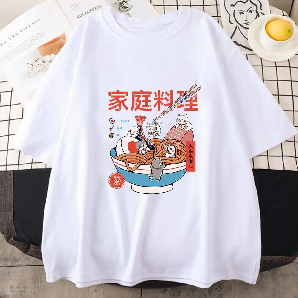 kawaiies-softtoys-plushies-kawaii-plush-Mini Cats Ramen Women's Cotton Tee Apparel White XS 