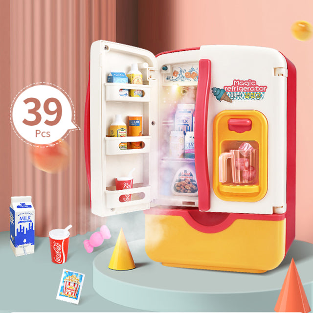 Mini Fridge Refrigerator 39pc Kitchen Kids Toys with Ice Dispenser, Steam & Lights - Kawaiies - Adorable - Cute - Plushies - Plush - Kawaii