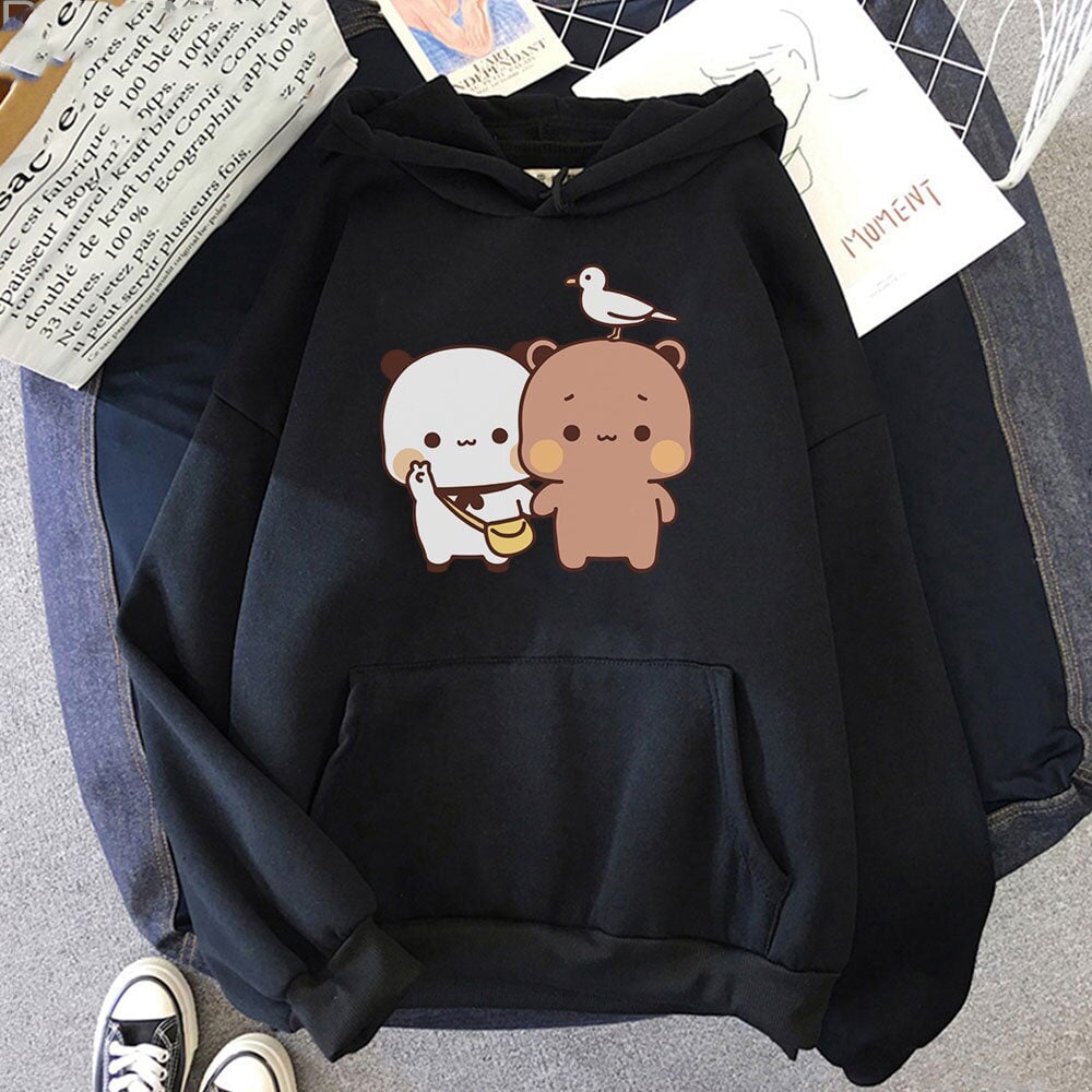 kawaiies-softtoys-plushies-kawaii-plush-Mocha & Tofu Bears Seagull Friend Unisex Hoodie Hoodies Black XS 