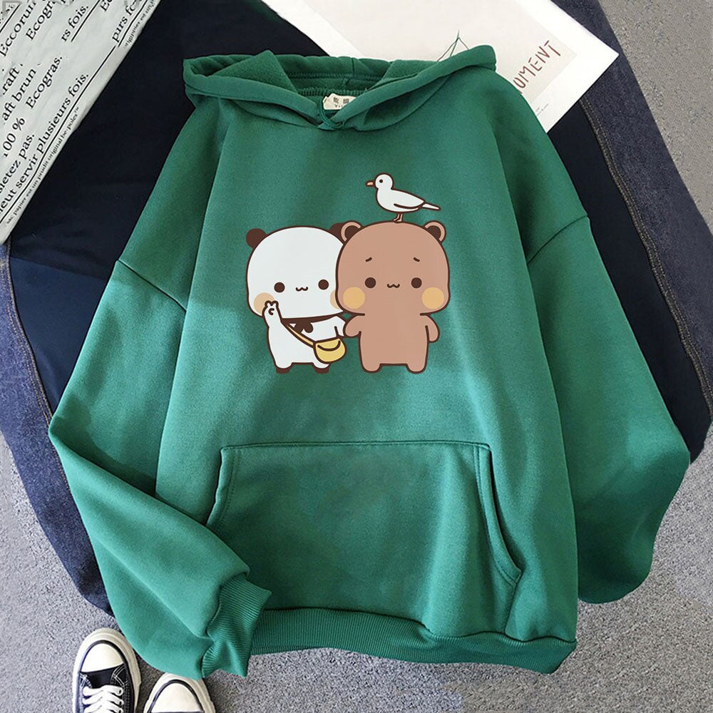 kawaiies-softtoys-plushies-kawaii-plush-Mocha & Tofu Bears Seagull Friend Unisex Hoodie Hoodies Green XS 