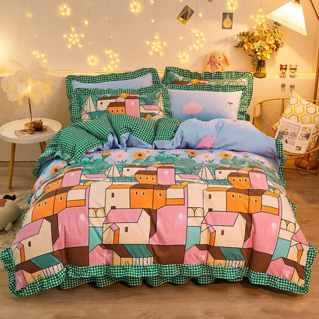 Mosaic Buildings Bedding Set - Kawaiies - Adorable - Cute - Plushies - Plush - Kawaii