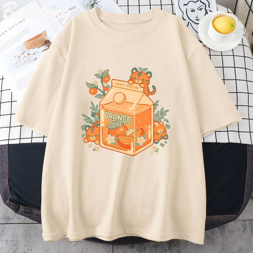 kawaiies-softtoys-plushies-kawaii-plush-Orange Juice Kawaii Unisex Tee Apparel Cream XS 