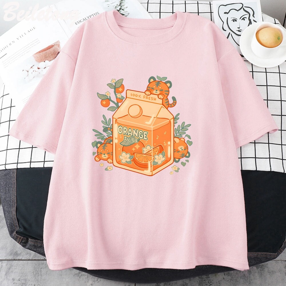 kawaiies-softtoys-plushies-kawaii-plush-Orange Juice Kawaii Unisex Tee Apparel Pink XS 