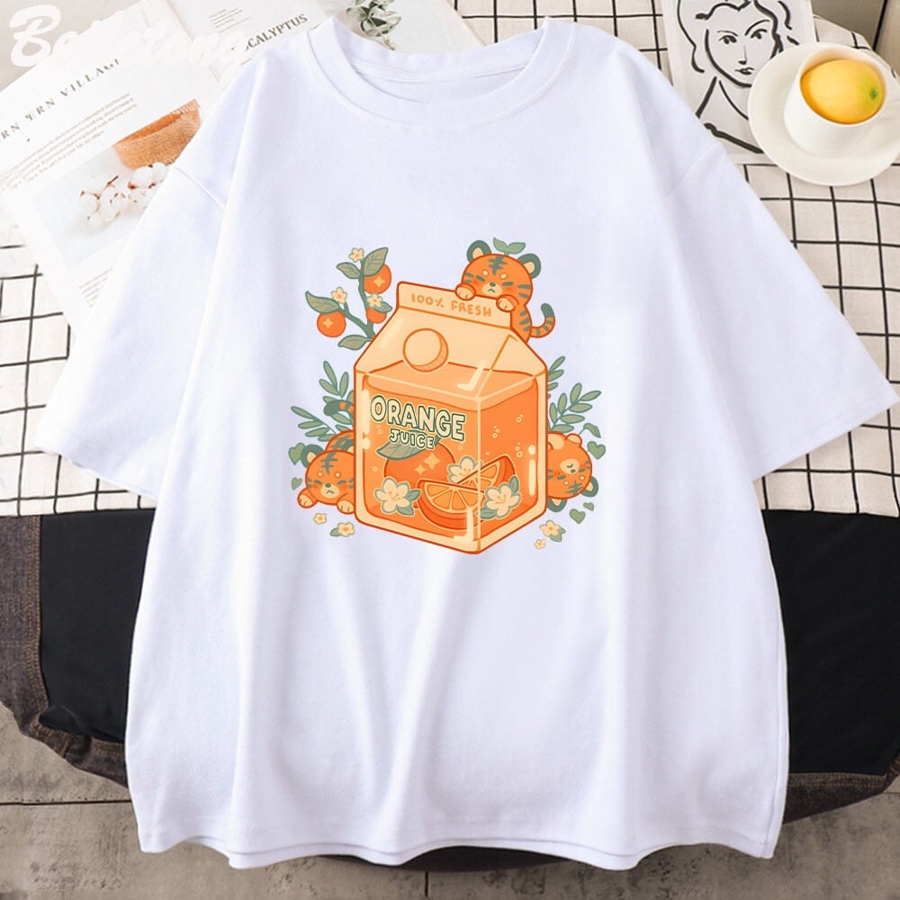 kawaiies-softtoys-plushies-kawaii-plush-Orange Juice Kawaii Unisex Tee Apparel White XS 