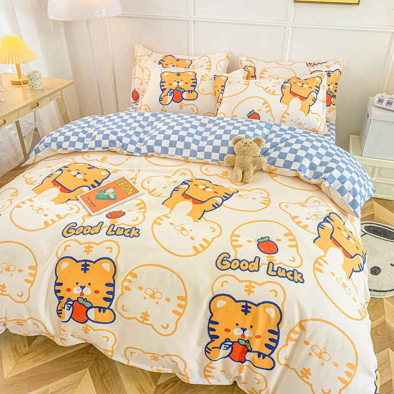 Orange Tiger & Blue Bear Bedding Set - Kawaiies - Adorable - Cute - Plushies - Plush - Kawaii