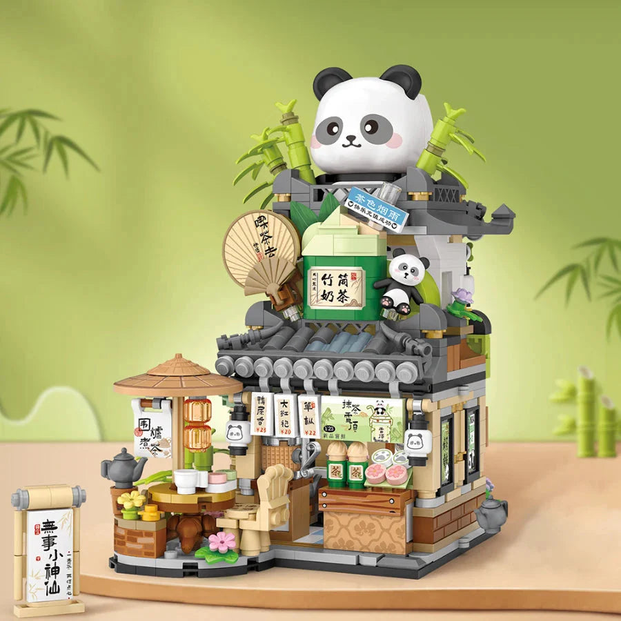 kawaiies-softtoys-plushies-kawaii-plush-Panda and Brown Bear Tea Cafes Micro Building Set Collection Build it Panda (No Box) 