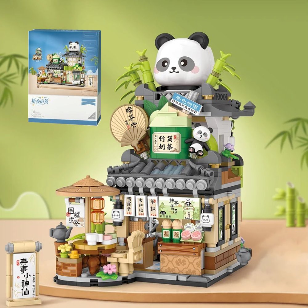 kawaiies-softtoys-plushies-kawaii-plush-Panda and Brown Bear Tea Cafes Micro Building Set Collection Build it Panda (With Box) 