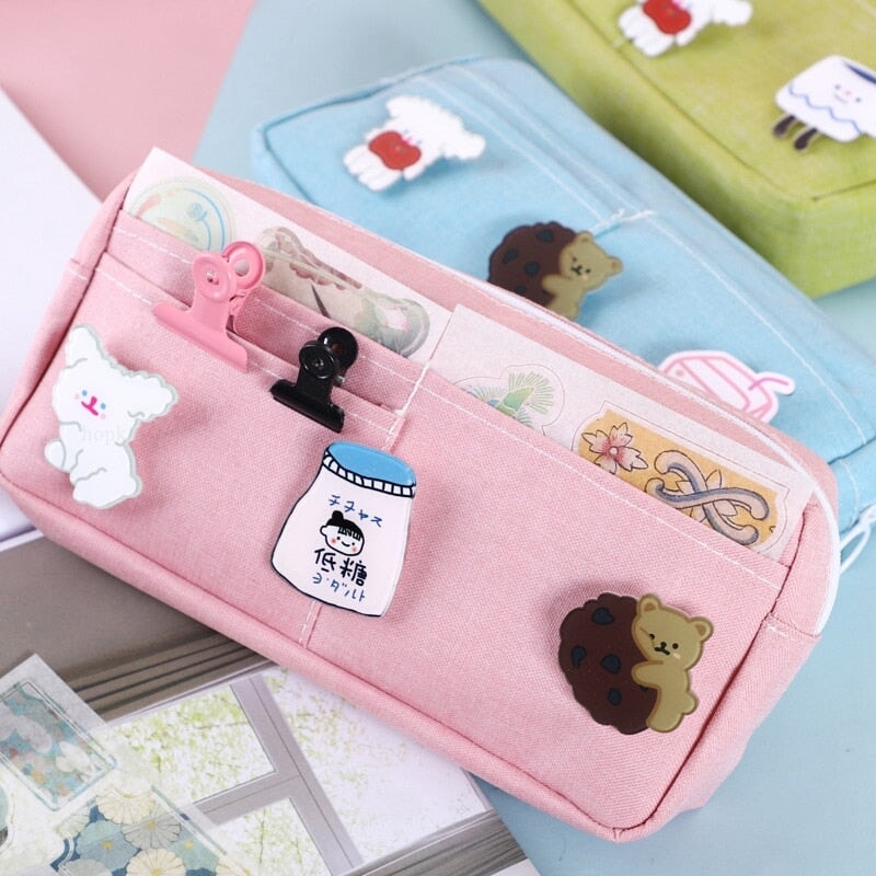 Pastel Pink Purple Green Blue Canvas Pencil Case - Kawaiies - Adorable - Cute - Plushies - Plush - Kawaii