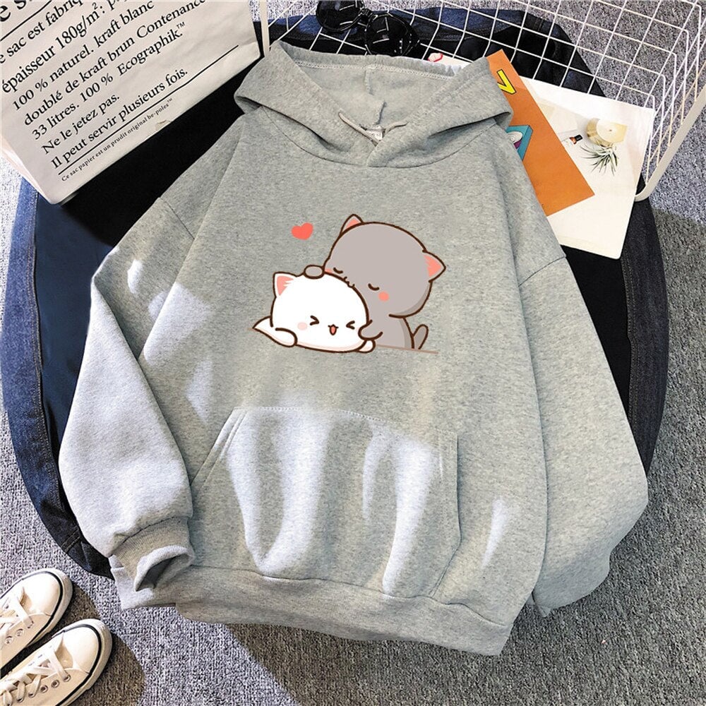 Pepper and Salt Cat Sharing Love Hoodie - Kawaiies - Adorable - Cute - Plushies - Plush - Kawaii