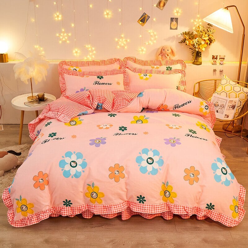 Pink Floral Bedding Set Collection with Bed Sheet - Kawaiies - Adorable - Cute - Plushies - Plush - Kawaii