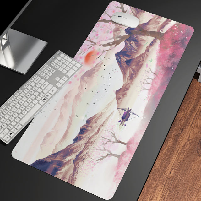 Pink Sakura Japanese Shrine Mountains Large Mouse Pad Collection - Kawaiies - Adorable - Cute - Plushies - Plush - Kawaii