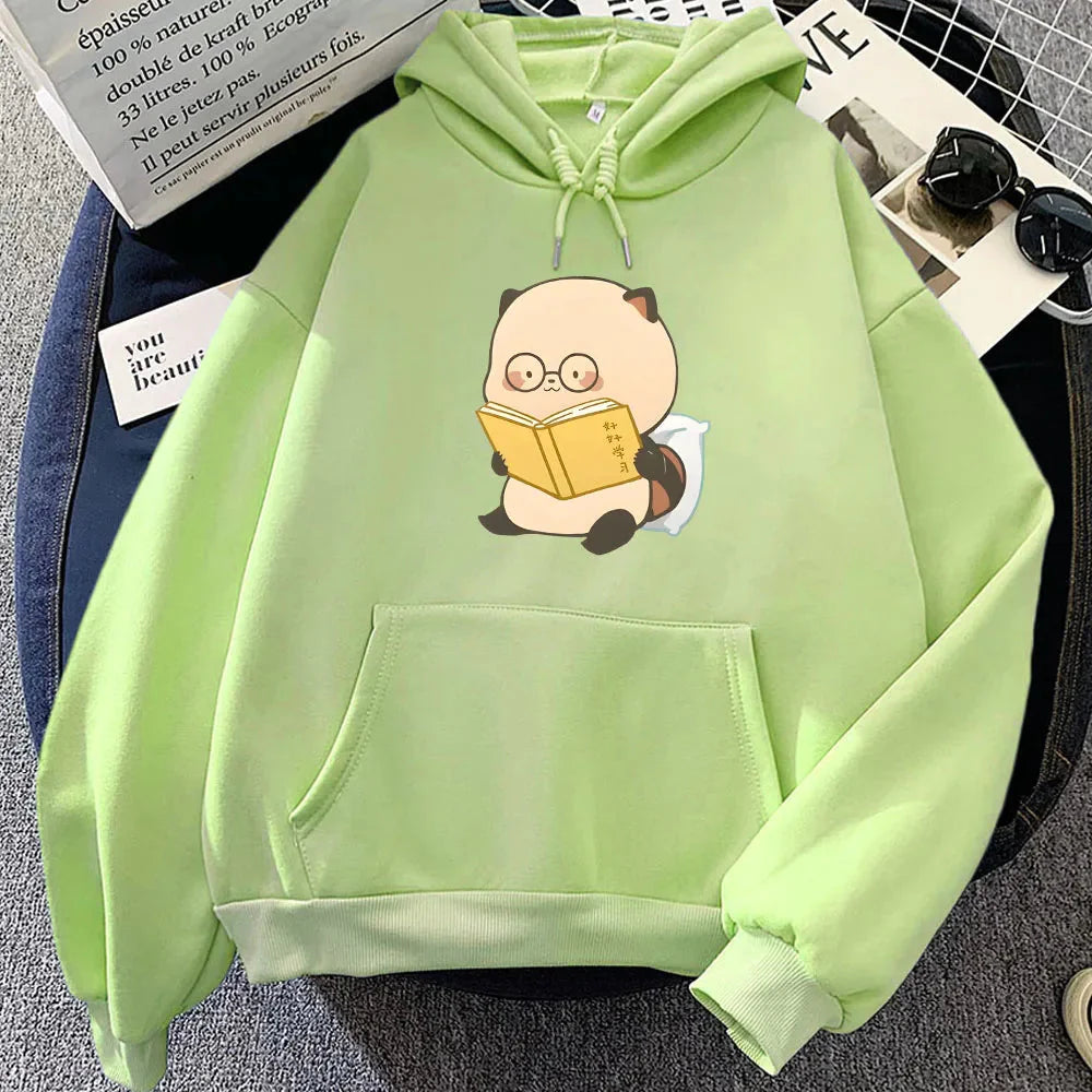 kawaiies-softtoys-plushies-kawaii-plush-Raccoon Reading Book Unisex Hoodie Apparel Lime XS 