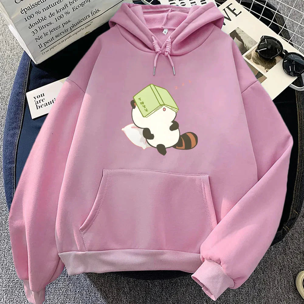 kawaiies-softtoys-plushies-kawaii-plush-Raccoon Sleeping and Studying Unisex Hoodies Apparel Pink XS 