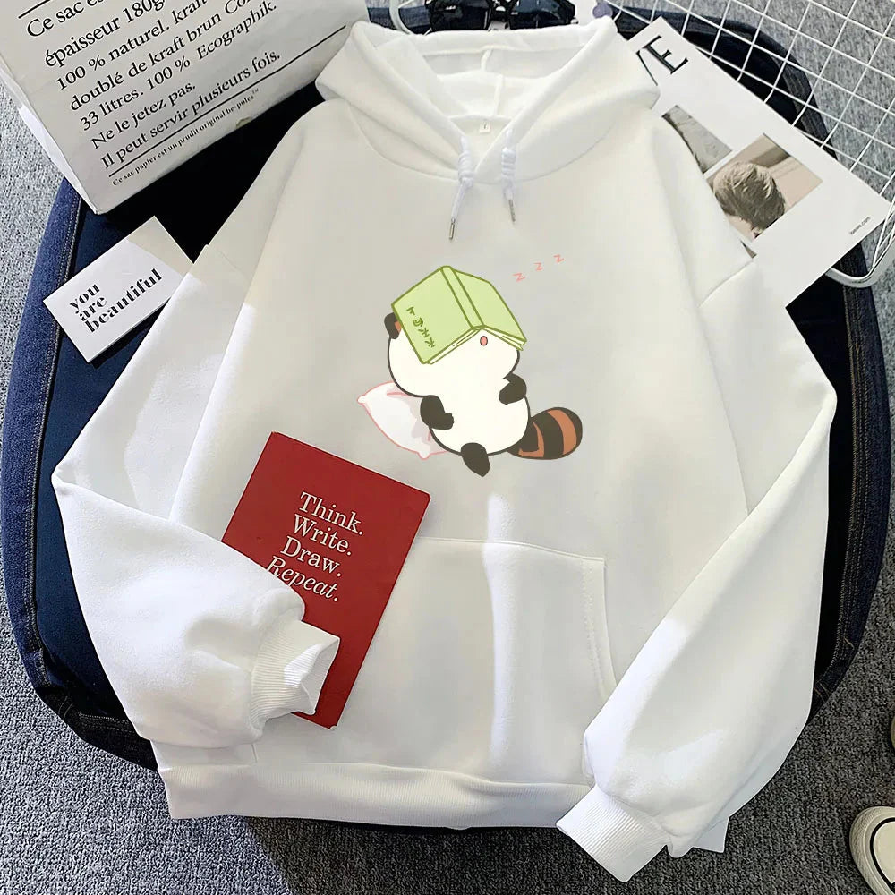 kawaiies-softtoys-plushies-kawaii-plush-Raccoon Sleeping and Studying Unisex Hoodies Apparel White XS 