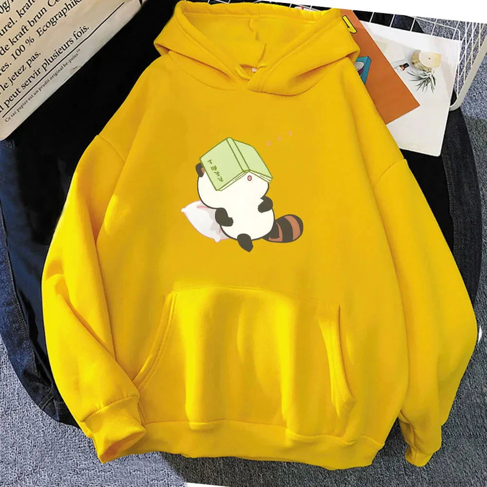 kawaiies-softtoys-plushies-kawaii-plush-Raccoon Sleeping and Studying Unisex Hoodies Apparel Yellow XS 