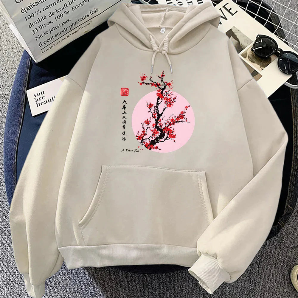 kawaiies-softtoys-plushies-kawaii-plush-Red Sakura Branch Moon Unisex Hoodie Apparel Cream XS 