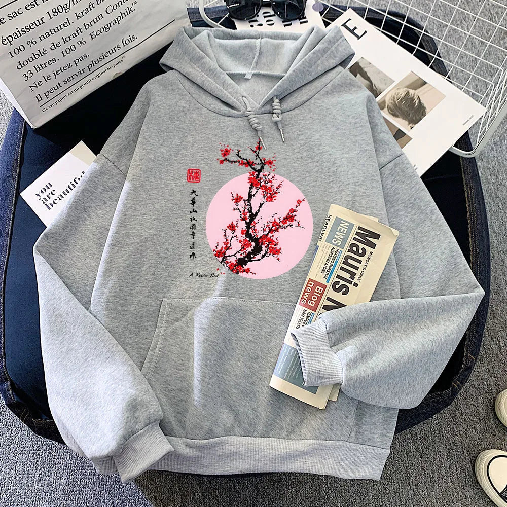 kawaiies-softtoys-plushies-kawaii-plush-Red Sakura Branch Moon Unisex Hoodie Apparel Gray XS 