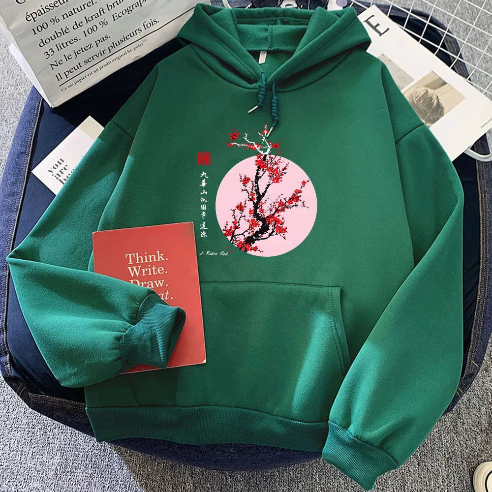 kawaiies-softtoys-plushies-kawaii-plush-Red Sakura Branch Moon Unisex Hoodie Apparel Green XS 